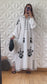 Robe à fleurs brodées avec avec col à pompons - Blanc