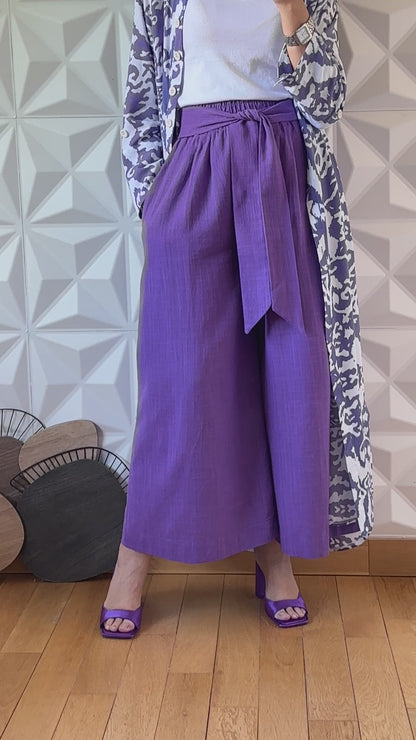 Jupe-culotte nouée à la taille - Violet