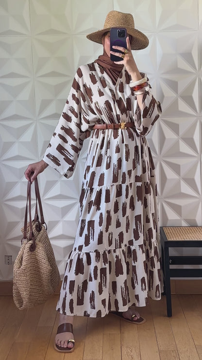 Robe cache-cœur à manches kimono - Marron