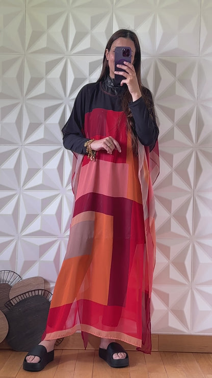 Ensemble 5 Pièces  Maillot de bain et Paréo Motifs Abstraits - Noir