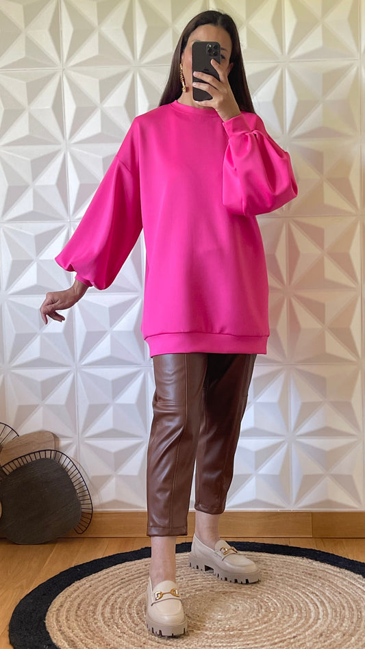 Sweat oversize à Manches ballon - Rose vif