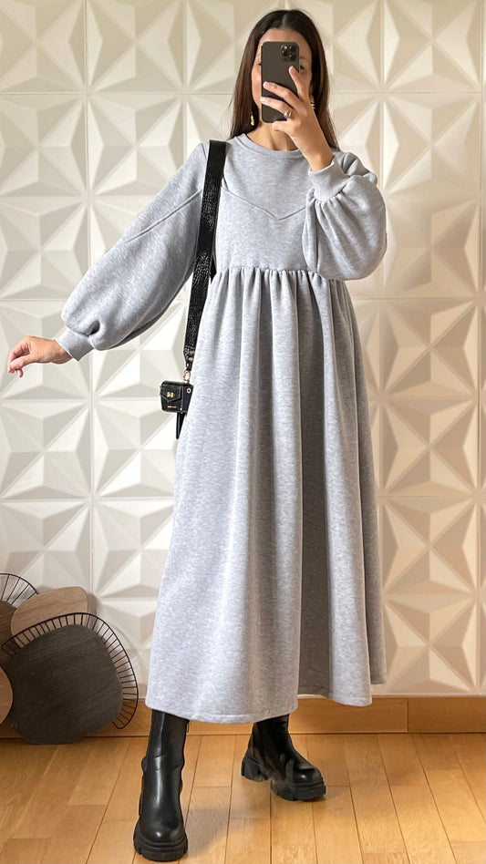 Babydoll dress with puff sleeves - Gray