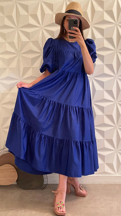 Robe Babydoll avec manches bouffantes courtes - Bleu
