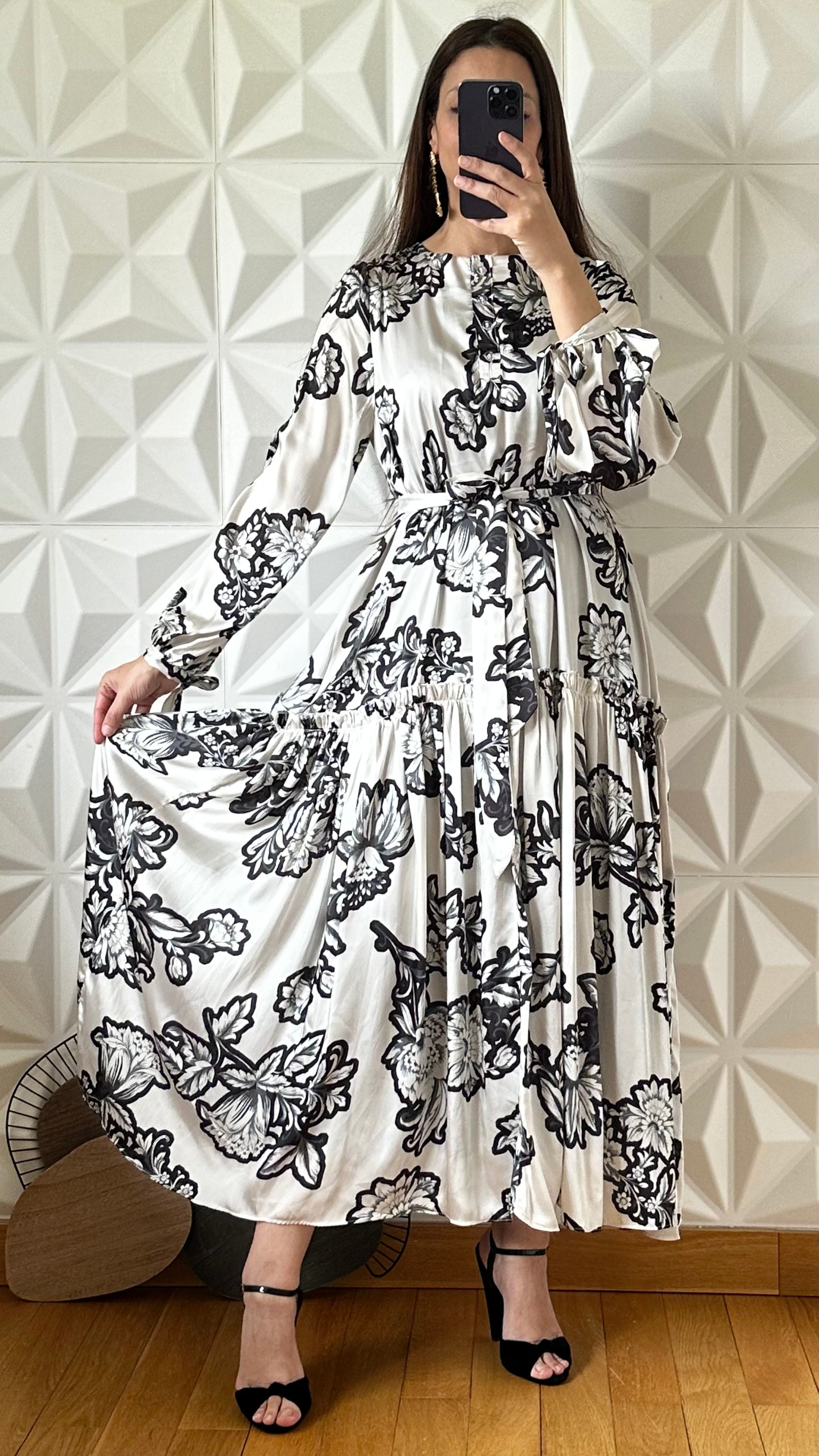 Robe babydoll avec superposition et lien à nouer - Fleur noir – OUMMATI ...