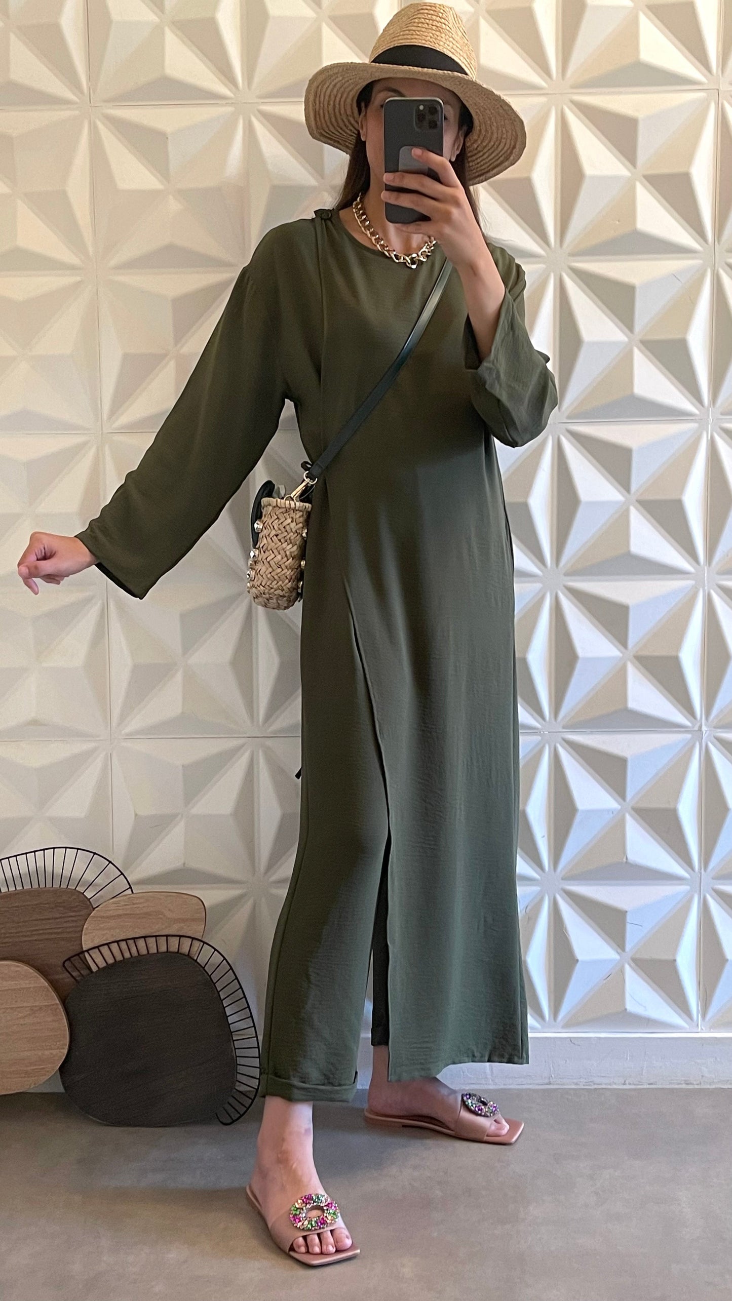 Combinaison confort à taille nouée - Kaki