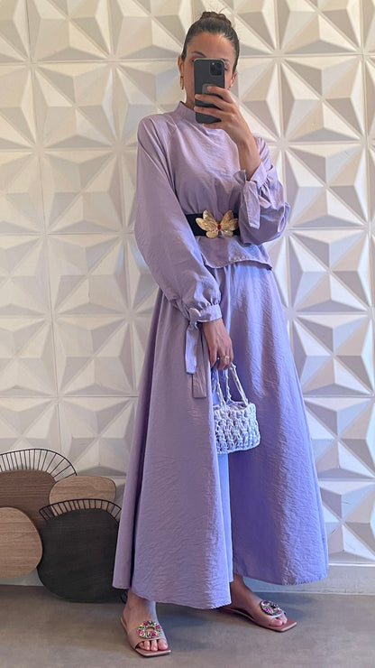 Ensemble avec Chemisier manches nouées et jupe évasée - Lilas