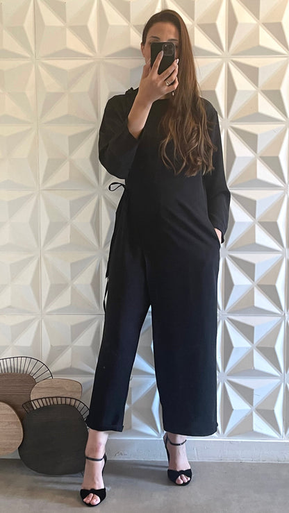 Tie Waist Comfort Jumpsuit - Black 