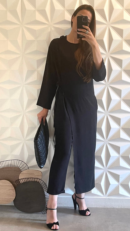 Tie Waist Comfort Jumpsuit - Black 