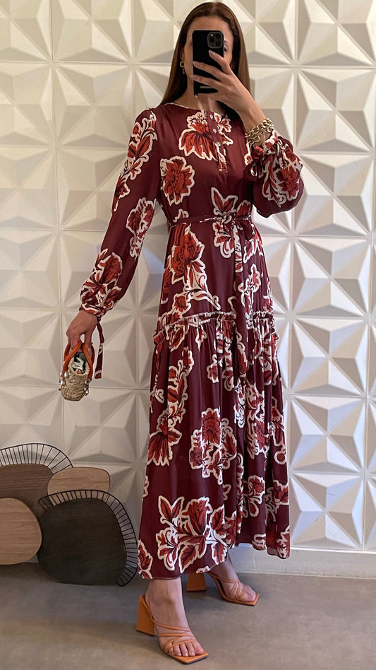 Robe babydoll avec superposition et lien à nouer - Rouille