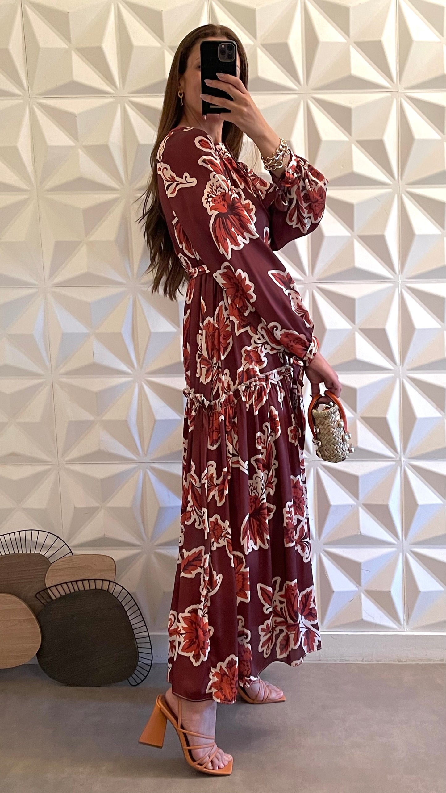 Babydoll dress with overlay and tie detail - Rust