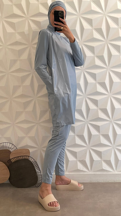 Ensemble 5 Pièces  Maillot de bain et Paréo Motifs Abstraits - Bleu cendré