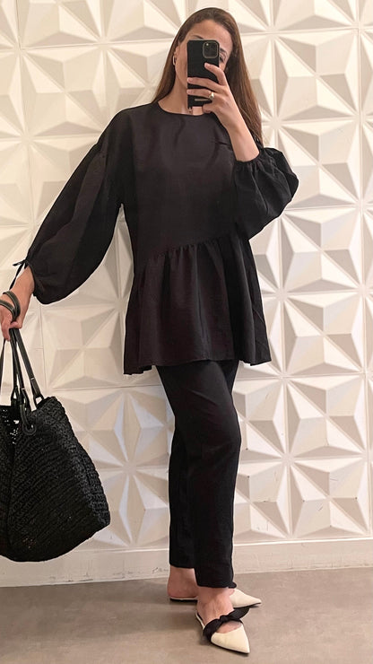 Ensemble Pantalon fuselé et Blouse trapèze - Noir