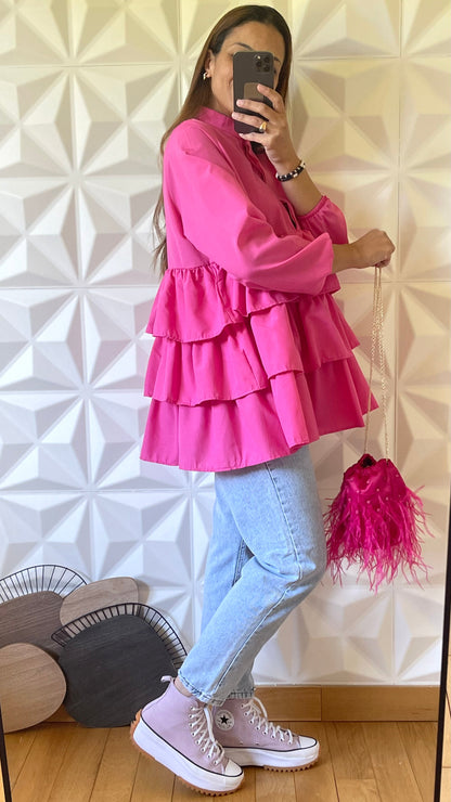 Chemise à volants étagés - Fuchsia