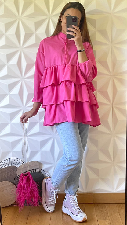 Chemise à volants étagés - Fuchsia