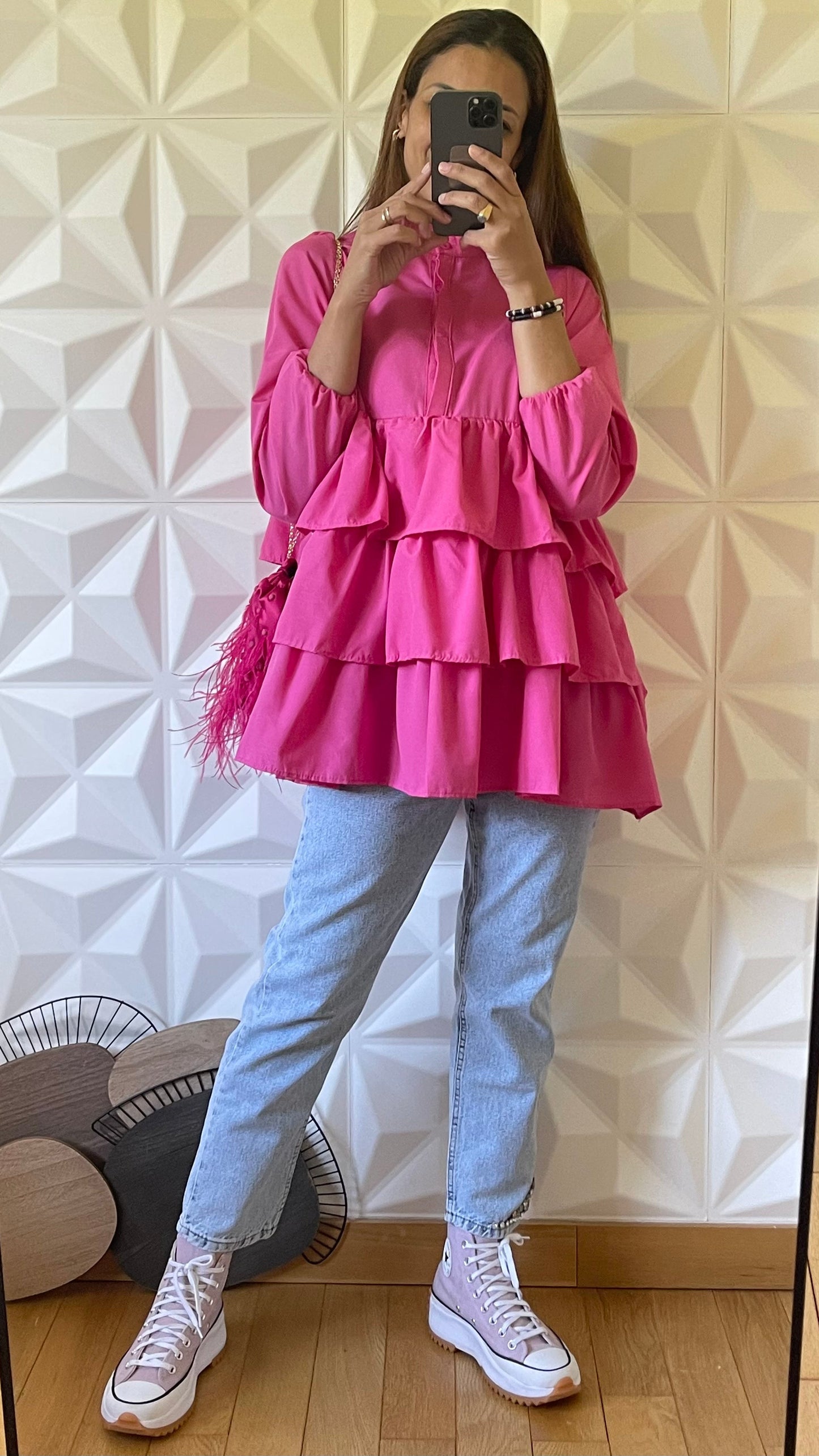 Chemise à volants étagés - Fuchsia