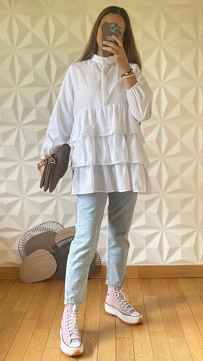 Chemise à volants étagés - Blanc
