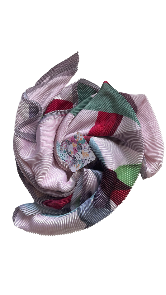 Swirl Print Pleated Scarf - Multicolor